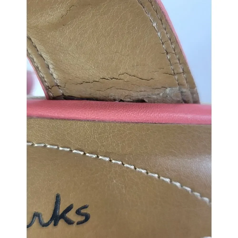 CLARKS Coral-Pink Zia Wedges Sandals with Gold Tone Buckle Women's Size 9M